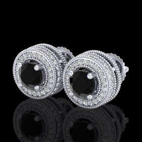 2.09 ctw Fancy Black Diamond Art Deco Stud Earrings 18k White Gold