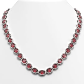 49.46 ctw Tourmaline & Diamond Micro Pave Halo Necklace 10k White Gold