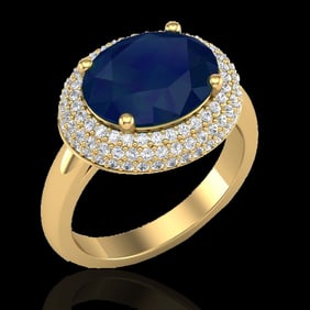 4.50 ctw Sapphire & Micro Pave VS/SI Diamond Ring 18k Yellow Gold