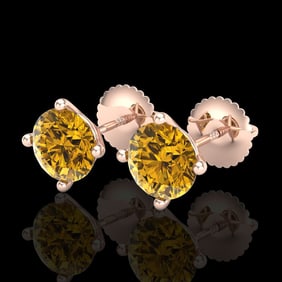 2 ctw Intense Fancy Yellow Diamond Art Deco Earrings 18k Rose Gold