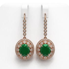 17.22 ctw Certified Emerald & Diamond Victorian Earrings 14K Rose Gold