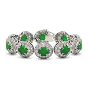 44.77 ctw Jade & Diamond Victorian Bracelet 14K White Gold
