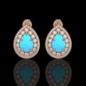7.54 ctw Turquoise & Diamond Victorian Earrings 14K Rose Gold