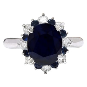 Sapphire Diamond Ring 14K White Gold