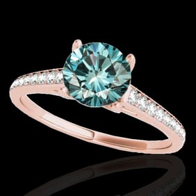 1.5 ctw SI Certified Fancy Blue Diamond Solitaire Ring 10k Rose Gold