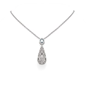 3.39 ctw Aquamarine & Diamond Necklace 18K White Gold