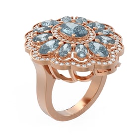 6.34 ctw Blue Topaz & Diamond Ring 18K Rose Gold