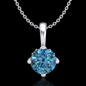 0.82 ctw Fancy Intense Blue Diamond Art Deco Necklace 18k White Gold