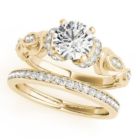 1.15 ctw Certified VS/SI Diamond 2pc Wedding Set Antique 14k Yellow Gold