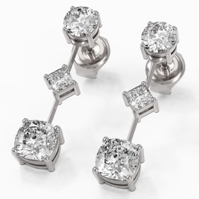 1.85 ctw Cushion Cut Diamond Designer Earrings 18K White Gold