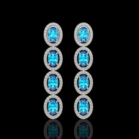 6.28 ctw Swiss Topaz & Diamond Micro Pave Halo Earrings 10k White Gold