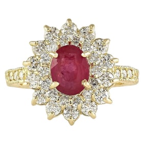 Natural Ruby Diamond Ring In 18K