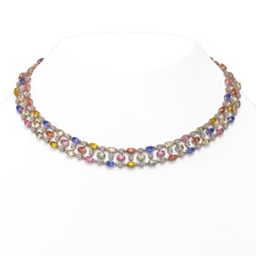 61.73 ctw Multi Color Sapphire & Diamond Necklace 10K Rose Gold