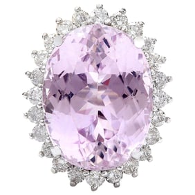 24.08 CTW Kunzite 18K White Gold Diamond Ring