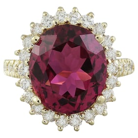 Tourmaline Diamond Ring 14K Yellow Gold