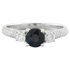 Sapphire Diamond Ring 14K White Gold