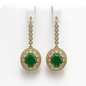 9.25 ctw Certified Emerald & Diamond Victorian Earrings 14K Yellow Gold