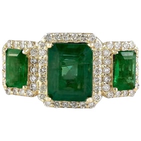 Emerald Diamond Ring 14K Yellow Gold