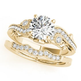 1.57 ctw Certified VS/SI Diamond 2pc Wedding Set Antique 14k Yellow Gold