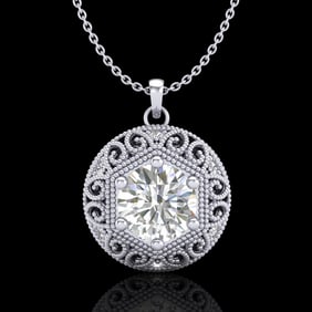 1.11 ctw VS/SI Diamond Solitaire Art Deco Stud Necklace 18k White Gold