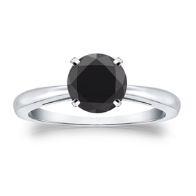 Natural 1.50 CTW Black Diamond Solitaire Ring 14K White Gold