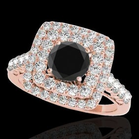 2.3 ctw Certified VS Black Diamond Solitaire Halo Ring 10k Rose Gold