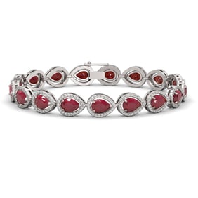 21.69 ctw Ruby & Diamond Micro Pave Halo Bracelet 10k White Gold