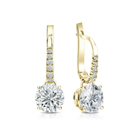 Natural 1.50 CTW Diamond Dangle Earrings 14K Yellow Gold