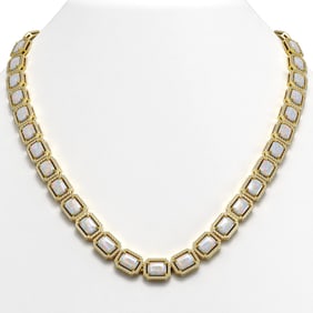 37.69 ctw Opal & Diamond Micro Pave Halo Necklace 10k Yellow Gold