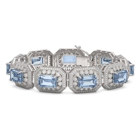 49.14 ctw Aquamarine & Diamond Victorian Bracelet 14K White Gold