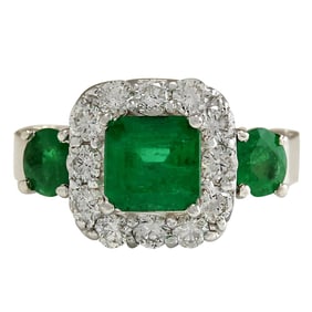 Emerald Diamond Ring 14K White Gold