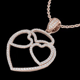 1.20 ctw Micro Pave VS/SI Diamond Heart Necklace 14k Rose Gold