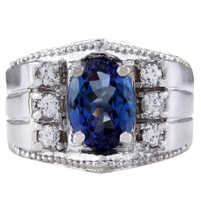 Mans Natural Tanzanite Diamond Ring In
