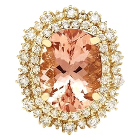 Morganite Diamond Ring 14K Yellow Gold
