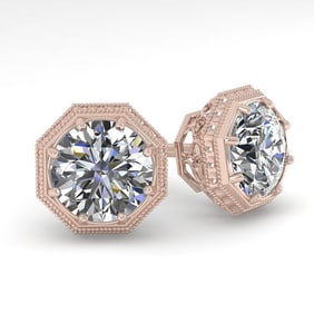 1.0 ctw VS/SI Diamond Stud Earrings Art Deco 18k Rose Gold