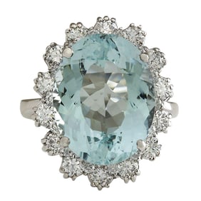 Natural Aquamarine Diamond Ring In 18K