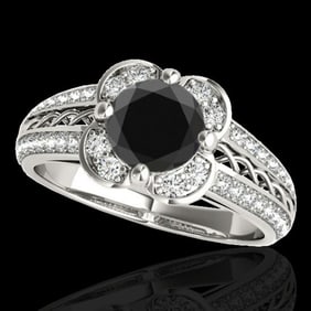 2.05 ctw Certified VS Black Diamond Solitaire Halo Ring 10k White Gold
