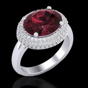 4.50 ctw Garnet & Micro Pave VS/SI Diamond Ring 18k White Gold