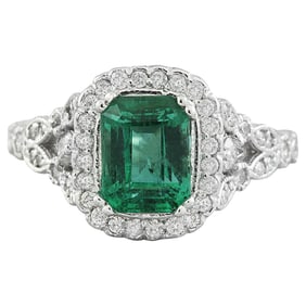 Emerald Diamond Ring 14K White Gold