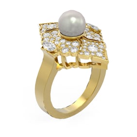 1.66 ctw Diamond & Pearl Ring 18K Yellow Gold
