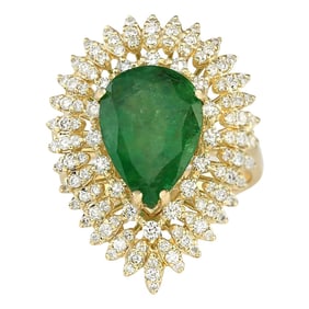 Emerald Diamond Ring 14K Yellow Gold
