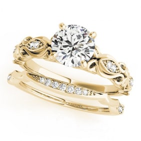 0.96 ctw Certified VS/SI Diamond 2pc Wedding Set Antique 14k Yellow Gold