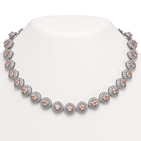 68.97 ctw Morganite & Diamond Victorian Necklace 14K White Gold