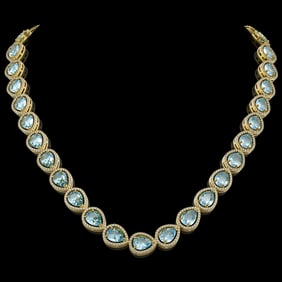 41.6 ctw Sky Topaz & Diamond Micro Pave Halo Necklace 10k Yellow Gold