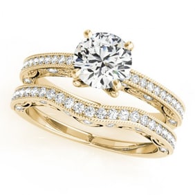 1.52 ctw Certified VS/SI Diamond 2pc Wedding Set Antique 14k Yellow Gold