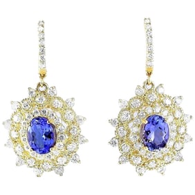 7.20 CTW Tanzanite 18K Yellow Gold Diamond Earrings