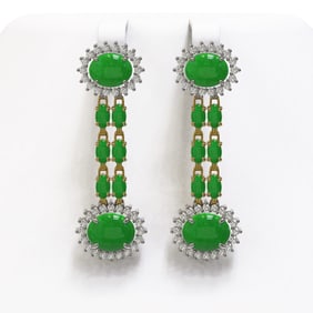 10.72 ctw Jade & Diamond Earrings 14K Yellow Gold