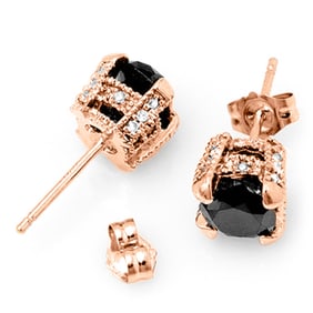 2.0 ctw VS Certified Black & White Diamond Stud Earrings 14k Rose Gold