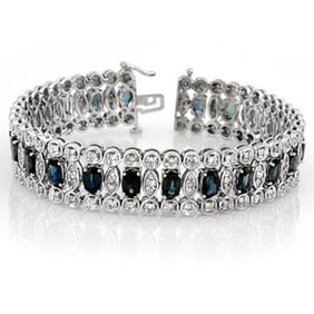 18.50 ctw Blue Sapphire & Diamond Bracelet 18k White Gold