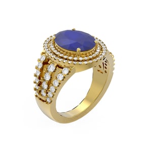 5.39 ctw Sapphire & Diamond Ring 18K Yellow Gold
